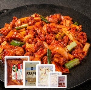 [참푸드]참맛프리미엄 닭갈비밀키트 양념 간장 캠핑 춘천 닭갈비1kg+야채+떡+우동+소스[초간단]